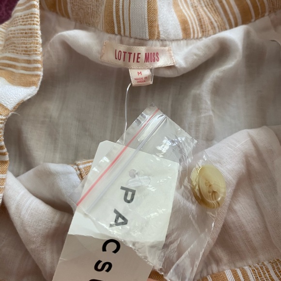 LOTTIE MOSS PACSUN Tan White Striped Button Front Mini Skirt Lined NWT M… - Picture 3 of 12
